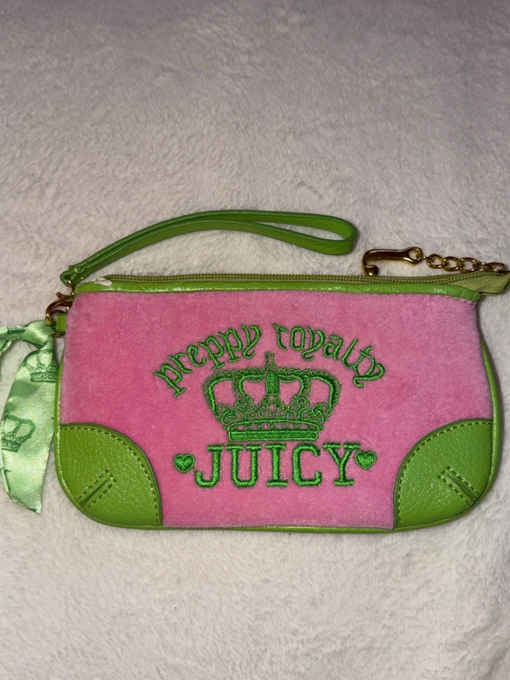 Juicy Couture Pink and Lime Preppy Royalty Wristlet